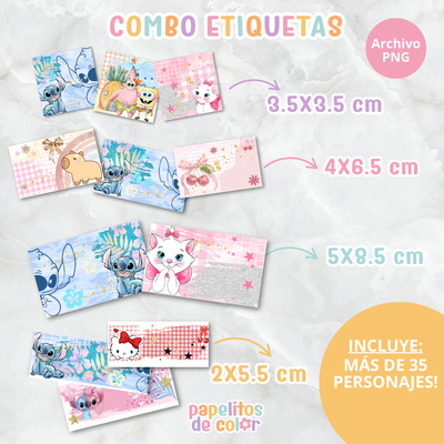 🎒 Combo Etiquetas – 39 Personajes ✂️✨