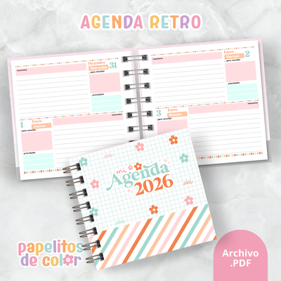 Agenda Retro 2026 – 2 Días por Hoja 📔✨