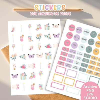Stickers Kit 3 – 6 Planchas A5 + Archivo de Corte 🌈💖