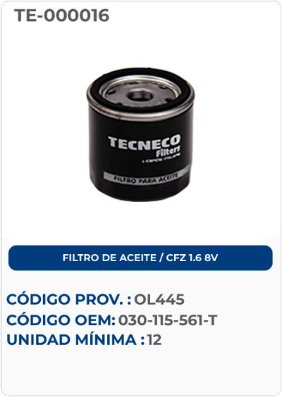FILTRO DE ACEITE / CFZ 1.6 8V