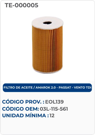 FILTRO DE ACEITE / AMAROK 2.0 - PASSAT VENTO TDI