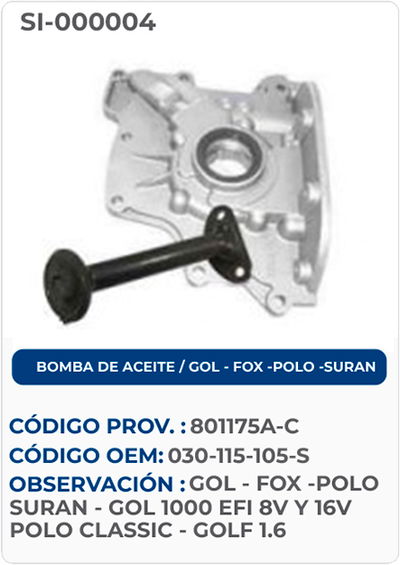 BOMBA DE ACEITE / GOL FOX POLO SURAN 030-115-105-S