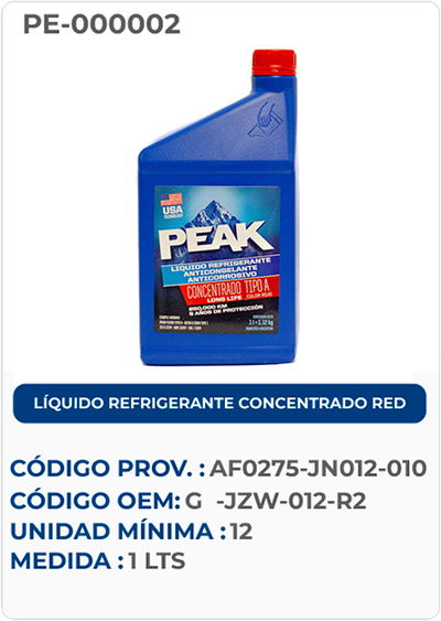 LÍQUIDO REFRIGERANTE CONCENTRADO RED G  -JZW-012-R2