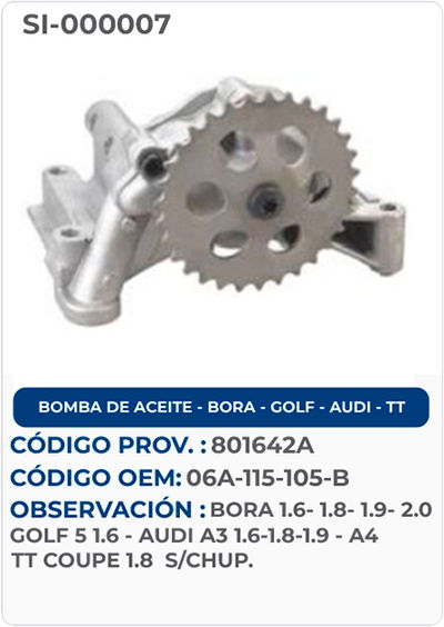 BOMBA DE ACEITE BORA GOLF - AUDI TT