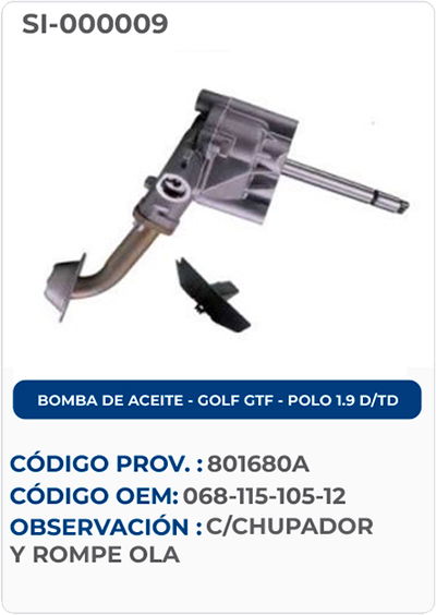 BOMBA DE ACEITE GOLF GTF POLO 1.9 D/TD