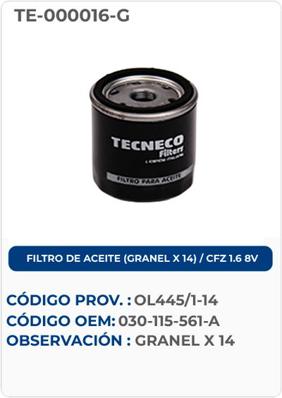 FILTRO DE ACEITE (GRANEL X 14) / CFZ 1.6 8V