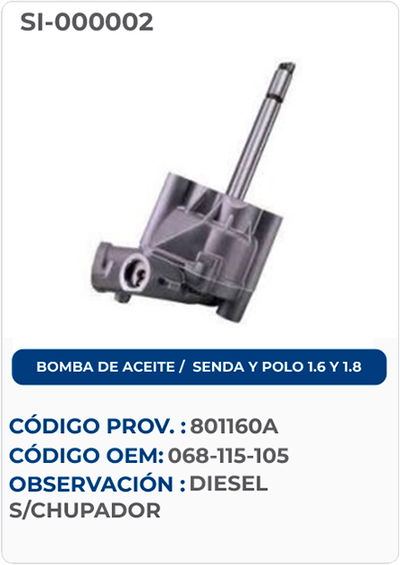 BOMBA DE ACEITE / SENDA Y POLO 1.6 Y 1.8