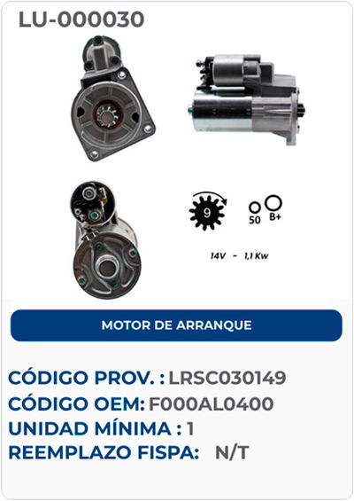 MOTOR DE ARRANQUE F000AL0400 -VALEO 442003