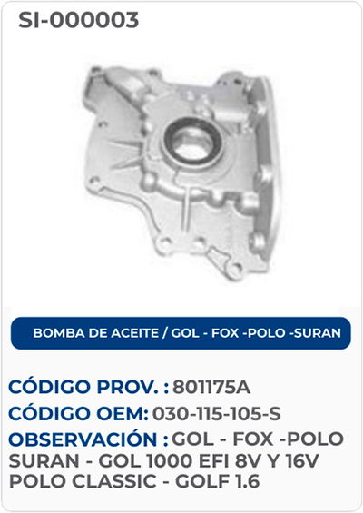 BOMBA DE ACEITE / GOL FOX POLO SURAN