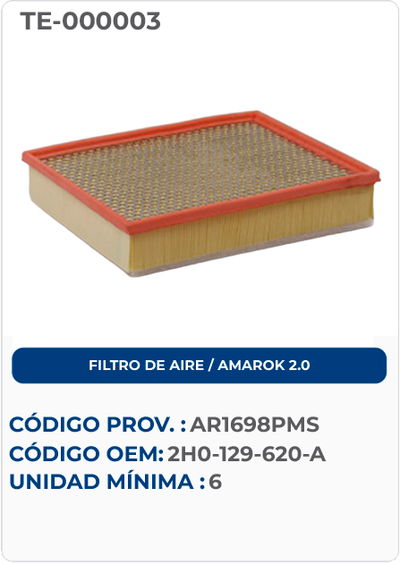 FILTRO DE AIRE / AMAROK 2.0 AR1698PMS