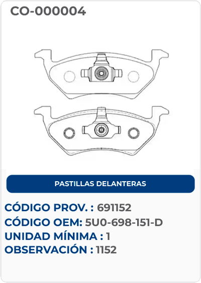 PASTILLAS DELANTERAS