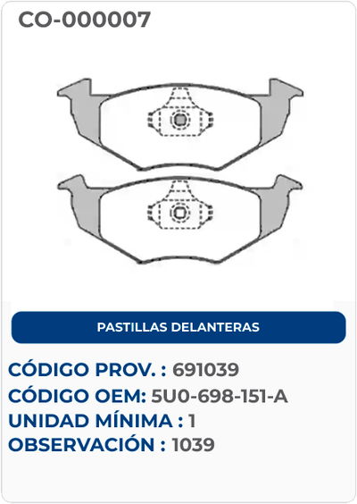 PASTILLAS DELANTERAS