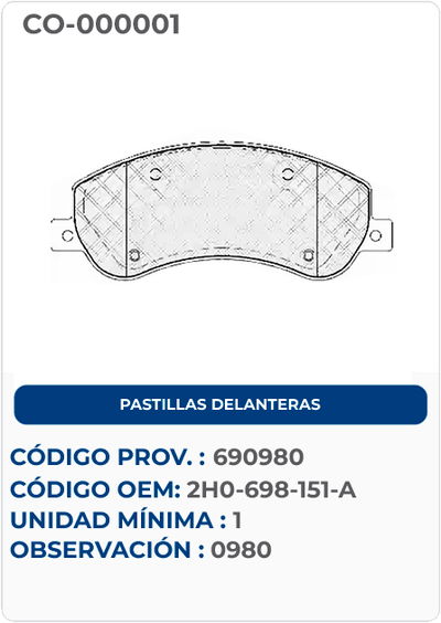 PASTILLAS DELANTERAS