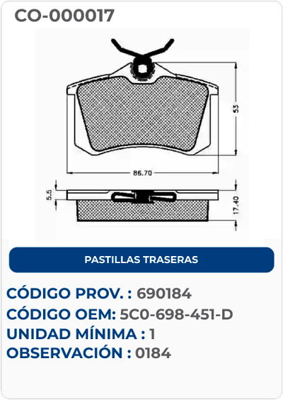 PASTILLAS TRASERAS