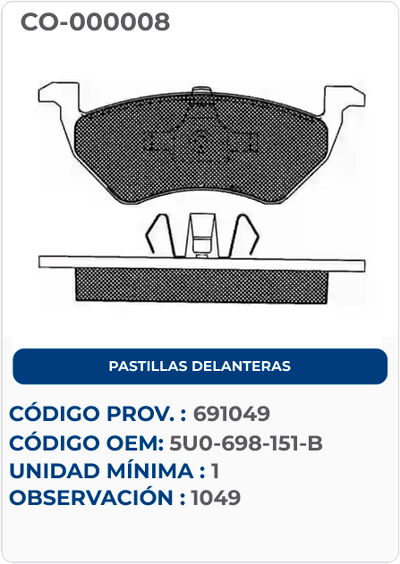 PASTILLAS DELANTERAS