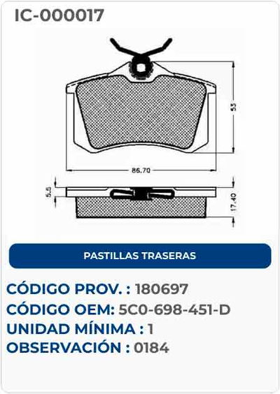 PASTILLAS TRASERAS