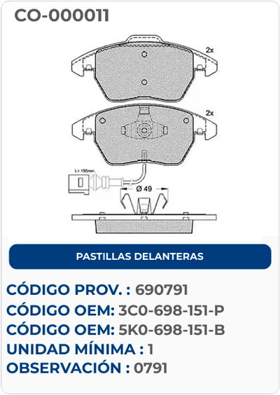 PASTILLAS DELANTERAS 3C0-698-151-P