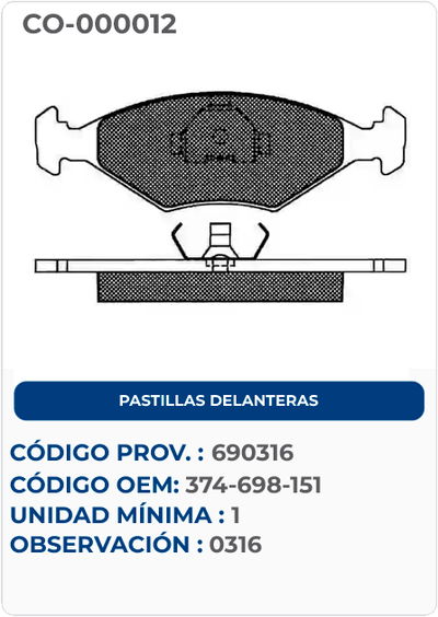 PASTILLAS DELANTERAS
