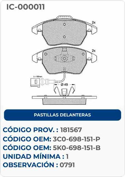 PASTILLAS DELANTERAS 3C0-698-151-P
