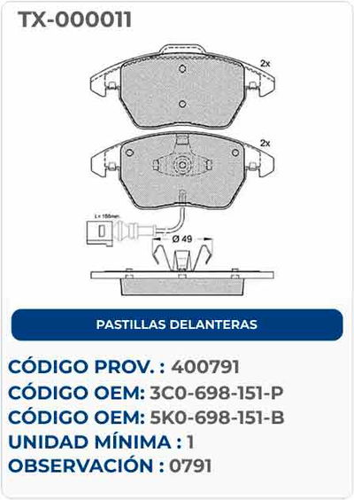 PASTILLAS DELANTERAS 3C0-698-151-P