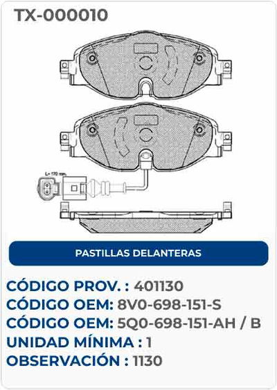 PASTILLAS DELANTERAS 8V0-698-151-S 5Q0-698-151-AH