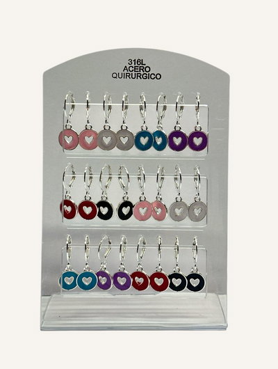Aros blíster, 12 pares. Corazones 