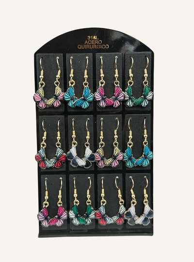 Aros blíster, 12 pares. Mariposas 