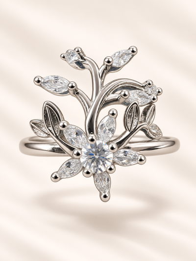 Anillo de flor con piedras