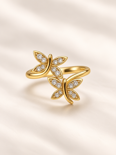 Anillo de libélulas con strass