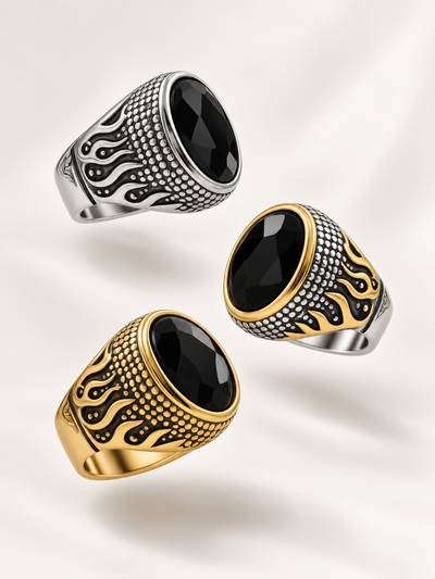Anillos macizos - Con piedra y llamas 010