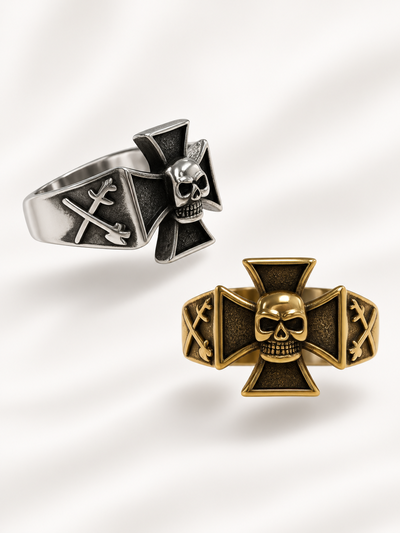 Anillos macizos - Cruz de malta con calavera 035