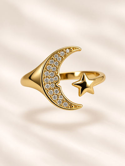 Anillo de luna y estrella con strass 