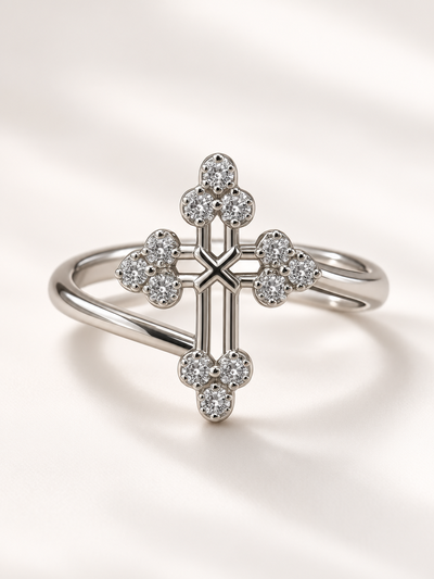 Anillo de cruz con strass 
