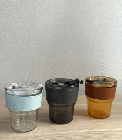 Vaso vidrio grueso con porta vaso