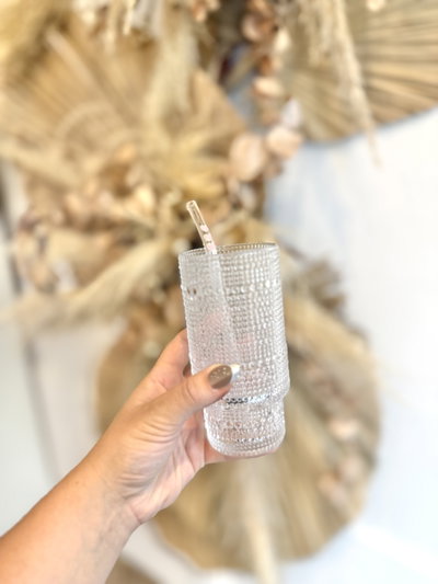 Vaso de vidrio relieve