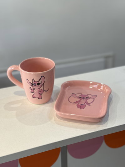 Taza + plato Kitty/Angel