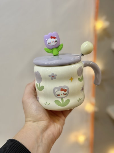 Taza flor tapa y cucharita