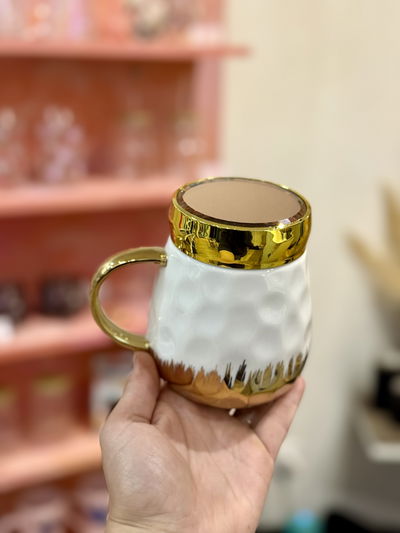 Taza cerámica con tapa espejo