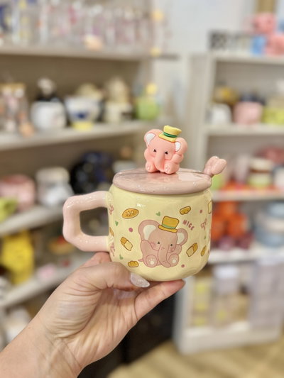 Taza elefantito tapa y cucharita