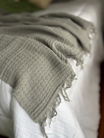 Pie de cama wafle c/flecos gris oscuro - 220 x 1