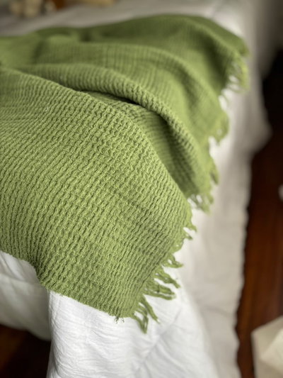 Pie de cama wafle verde - 220 x 1
