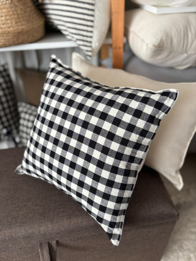 Funda Almohadón Vichy - 45 x 45 - Tusor cuadrille negro