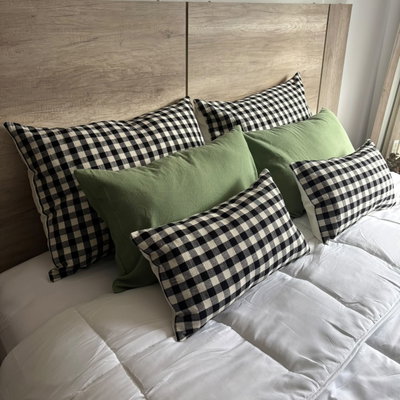 Pack Almohadón Vichy  - 60 x 40 - Tusor cuadrille negro