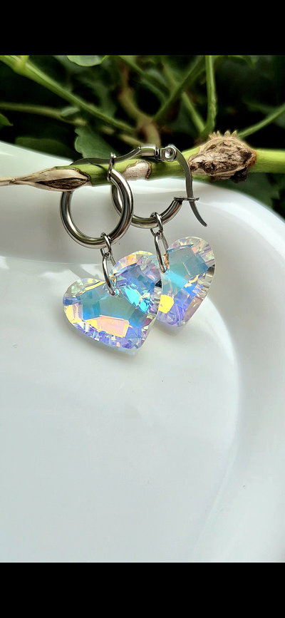Aros corazon de cristal 