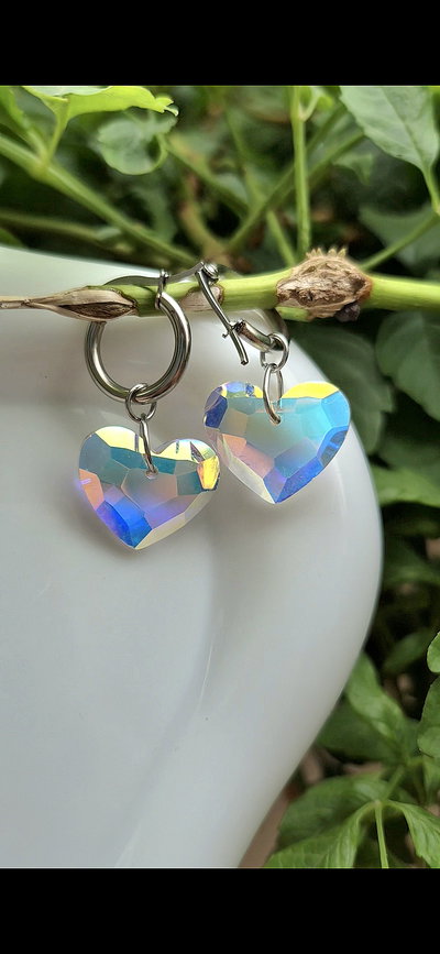 Aros corazon de cristal 