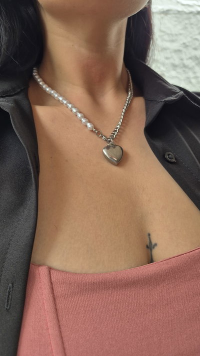 Collar corazon inflado y perlas 
