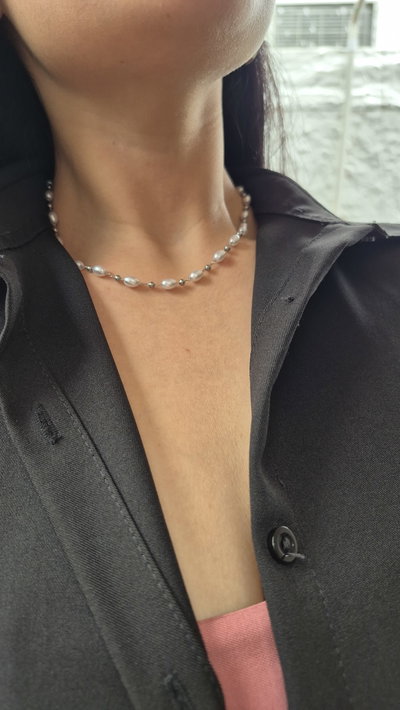 Collar perlas ovaladas - acero quirúrgico 