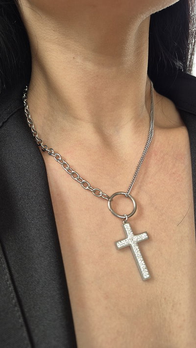 Collar cruz con strass - Acero quirúrgico 