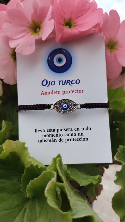 Pulsera ojo turco con strass plateada 