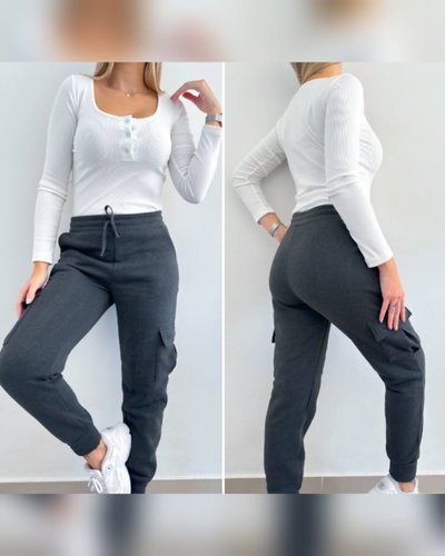 Joggers Frizado Gris Topo 